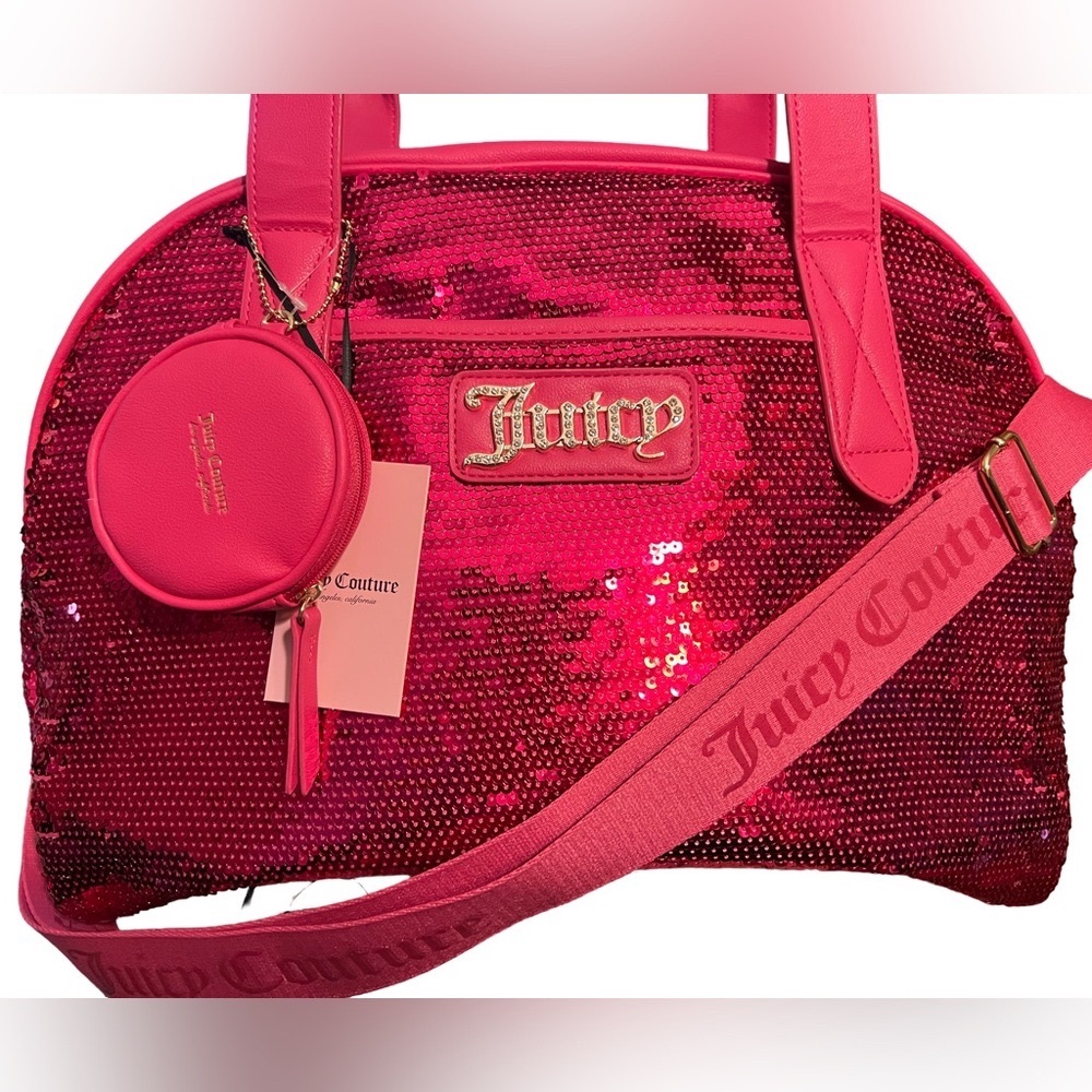 Juicy Couture Los Angeles NWT Pink Sequined Queen of Everything Messenger Bag - Picture 2 of 12
